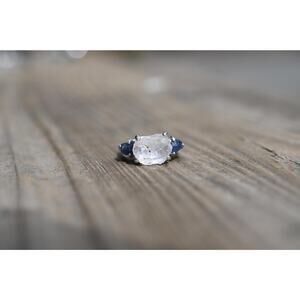 Engagement ring Burmese sapphire and Lake County diamond sterling silver